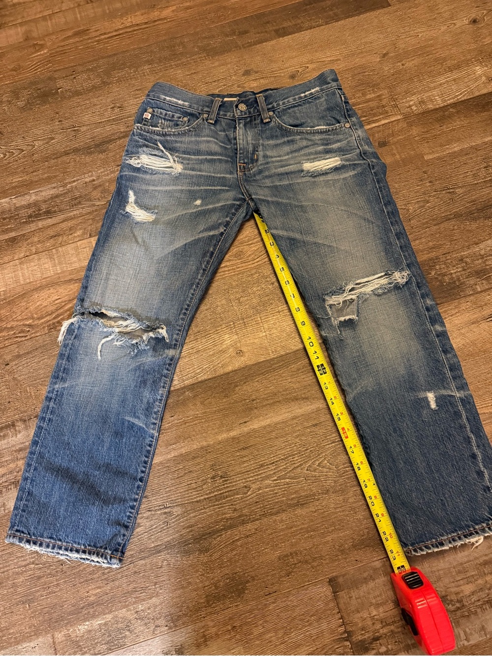 Ag Adriano Goldschmied Distressed Light Blue Cropped Jeans
